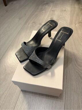 Black Suede Studio Crystal Strap Heels